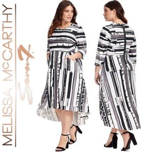 Melissa McCarthy Broken Stripe Hi/Lo Ponte Dress